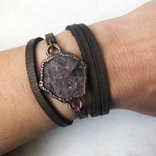 Load image into Gallery viewer, Raw Ruby and Leather Wrap Bracelet/Choker #1 (Ready to Ship) - Darkness Calling Collection
