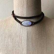 Load image into Gallery viewer, Rainbow Moonstone & Leather Wrap Bracelet/Choker #2 (5/17 Update)