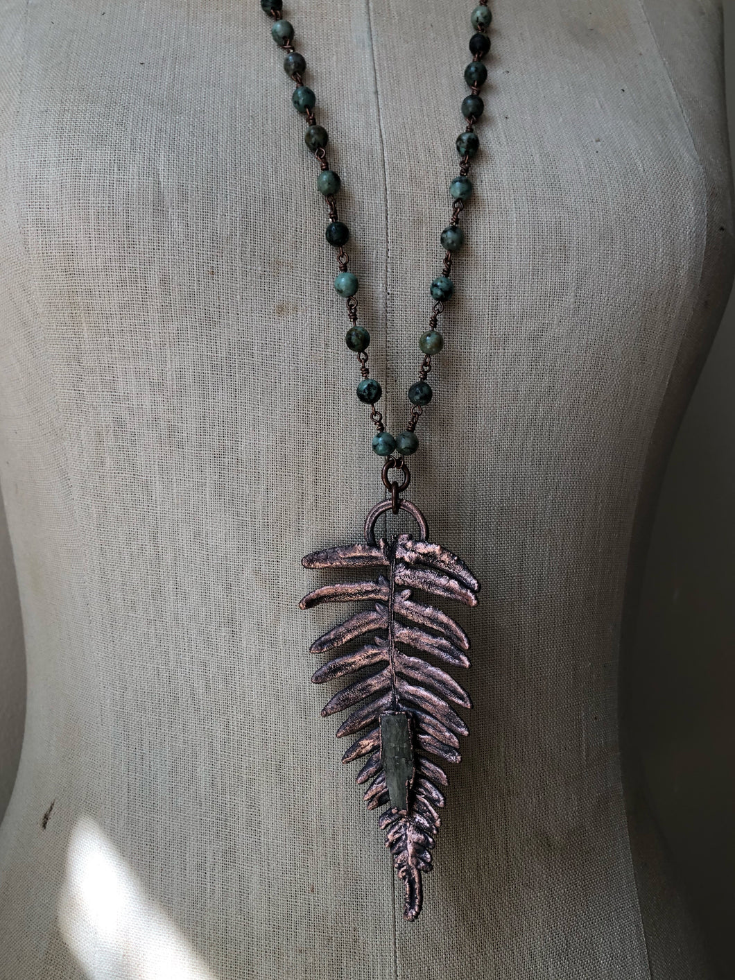 Electroformed Fern with Raw Green Kyanite Necklace #2