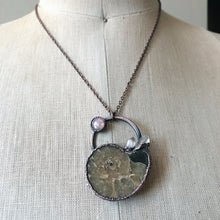 Load image into Gallery viewer, Golden Ammonite, Clear Quartz and Rainbow Moonstone Necklace #2B - Ready to Ship

