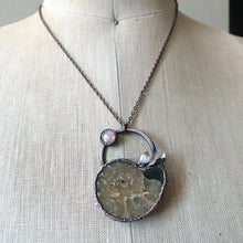 Load image into Gallery viewer, Golden Ammonite, Clear Quartz and Rainbow Moonstone Necklace #2B - Ready to Ship