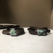 Load image into Gallery viewer, Raw Emerald and Leather Wrap Bracelet/Choker - Made to Order