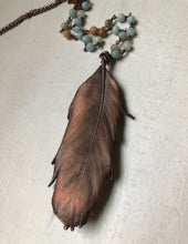 Load image into Gallery viewer, Large Electroformed Feather & Amazonite Necklace (Satya Collection)