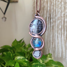 Load image into Gallery viewer, Hypersthene, Labradorite, Clear Quartz Druzy & Sculpted Snake Black Moon Lilith Necklace - Ready to Ship
