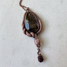 Load image into Gallery viewer, Hypersthene, Garnet & Sculpted Snake Black Moon Lilith Necklace - Ready to Ship