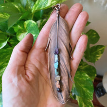 Load image into Gallery viewer, Electroformed Feather Necklace with Raw Chakra Stones - Ready to Ship