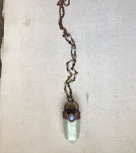 Load image into Gallery viewer, Amazonite Six-Sided Point with Rainbow Moonstone Necklace on Amazonite Accented Chain- Ready to Ship