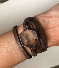 Load image into Gallery viewer, Clear Quartz Hexagon and Leather Wrap Bracelet/Choker (Satya Collection)