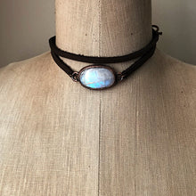 Load image into Gallery viewer, Rainbow Moonstone & Leather Wrap Bracelet/Choker
