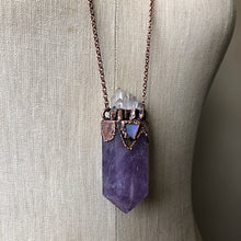 Load image into Gallery viewer, Amethyst Polished Point with Raw Opal &amp; Clear Quartz Candelabra Necklace - Tell Tale Heart Collection

