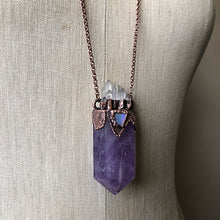 Load image into Gallery viewer, Amethyst Polished Point with Raw Opal & Clear Quartz Candelabra Necklace - Tell Tale Heart Collection