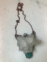 Load image into Gallery viewer, Clear Quartz, Raw Amazonite & Rainbow Moonstone Statement Necklace - Ready to Ship