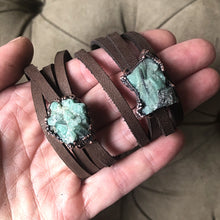 Load image into Gallery viewer, Raw Emerald and Leather Wrap Bracelet/Choker - Made to Order