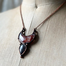 Load image into Gallery viewer, Hematoid Quartz Crescent Moon with Silver Sheen Obsidian Necklace - Ready to Ship