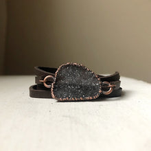 Load image into Gallery viewer, Gray Druzy and Leather Wrap Bracelet/Choker #4 - Ready to Ship