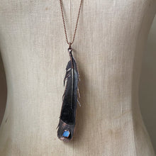 Load image into Gallery viewer, Electroformed Charcoal Grey Dove Feather & Opal Necklace - Ready to Ship