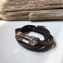 Load image into Gallery viewer, Double Terminated Polished Clear Quartz Point & Leather Wrap Bracelet/Choker #1 (Icarus Soaring Collection)