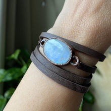 Load image into Gallery viewer, Rainbow Moonstone & Leather Wrap Bracelet/Choker - Ready to Ship
