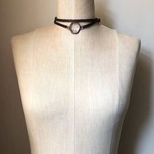 Load image into Gallery viewer, Clear Quartz Hexagon and Leather Wrap Bracelet/Choker