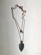 Load image into Gallery viewer, Electroformed Macaw Feather and Clear Quartz Druzy Layered Necklace