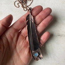 Load image into Gallery viewer, Electroformed Charcoal Grey Dove Feather & Opal Necklace #3- Ready to Ship