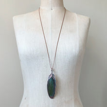 Load image into Gallery viewer, Electroformed Green Macaw Feather Necklace #2- Ready to Ship