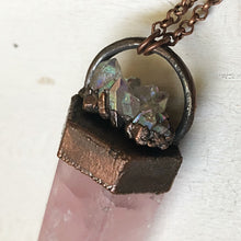 Load image into Gallery viewer, Rose Quartz Point with Angel Aura Cluster Short Necklace - Ready to Ship (Flower Moon Collection)