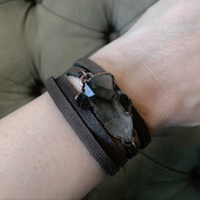 Load image into Gallery viewer, Smoky Quartz Cluster &amp; Leather Wrap Bracelet/Choker - Ready to Ship
