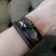 Load image into Gallery viewer, Smoky Quartz Cluster & Leather Wrap Bracelet/Choker - Ready to Ship