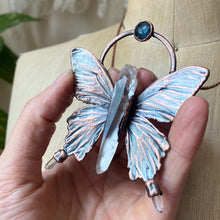 Load image into Gallery viewer, Electroformed Butterfly With Clear Quartz & Blue Kyanite Necklace - Ready to Ship