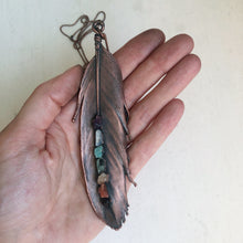 Load image into Gallery viewer, Electroformed Feather Necklace with Raw Chakra Stones #3 - Ready to Ship
