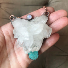 Load image into Gallery viewer, Clear Quartz, Raw Amazonite & Rainbow Moonstone Statement Necklace - Ready to Ship
