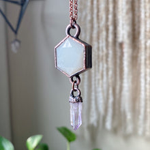 Load image into Gallery viewer, White Moonstone Hexagon and Vera Cruz Amethyst Necklace #2 - Ready to Ship