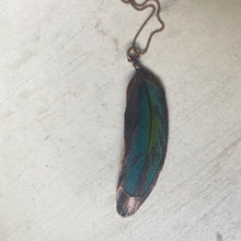 Load image into Gallery viewer, Electroformed Blue & Green Macaw Feather Necklace - Ready to Ship