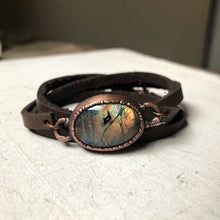 Load image into Gallery viewer, Labradorite and Leather Wrap Bracelet/Choker #1