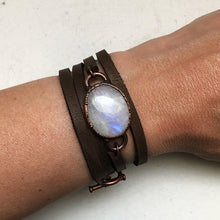 Load image into Gallery viewer, Rainbow Moonstone & Leather Wrap Bracelet/Choker #1 (5/17 Update)