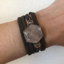 Load image into Gallery viewer, Rose Quartz Hexagon and Leather Wrap Bracelet/Choker #2