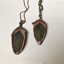 Load image into Gallery viewer, Electroformed Green Macaw Feather Necklace - Ready to Ship