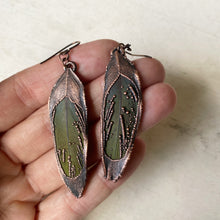 Load image into Gallery viewer, Electroformed Green Macaw Feather Earrings #1 - Ready to Ship