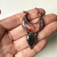 Load image into Gallery viewer, Hematoid Quartz Crescent Moon with Silver Sheen Obsidian Necklace - Ready to Ship
