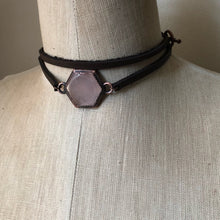 Load image into Gallery viewer, Rose Quartz Hexagon and Leather Wrap Bracelet/Choker