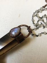 Load image into Gallery viewer, Smoky Quartz Point with Rainbow Moonstone Necklace - Ready to Ship (Flower Moon Collection)