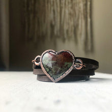 Load image into Gallery viewer, Moss Agate Heart and Leather Wrap Bracelet/Choker #2 - Ready to Ship
