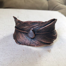 Load image into Gallery viewer, Electroformed Feather Wide Cuff Bracelet with Rainbow Moonstone
