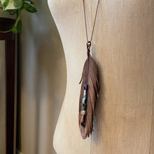 Load image into Gallery viewer, Electroformed Feather Necklace with Raw Chakra Stones - Ready to Ship