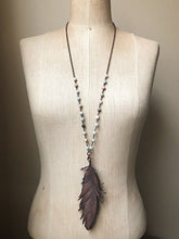 Load image into Gallery viewer, Large Electroformed Feather & Amazonite Necklace - Ready to Ship