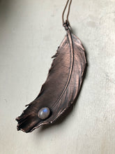 Load image into Gallery viewer, Electroformed Feather and Rainbow Moonstone Necklace #2 - Moksha Collection