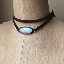 Load image into Gallery viewer, Rainbow Moonstone & Leather Wrap Bracelet/Choker - Ready to Ship