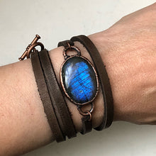 Load image into Gallery viewer, Labradorite and Leather Wrap Bracelet/Choker #2 (5/17 Update)