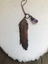 Load image into Gallery viewer, Electroformed Feather Necklace with Raw Amethyst Point - Ready to Ship (5/17 Update)